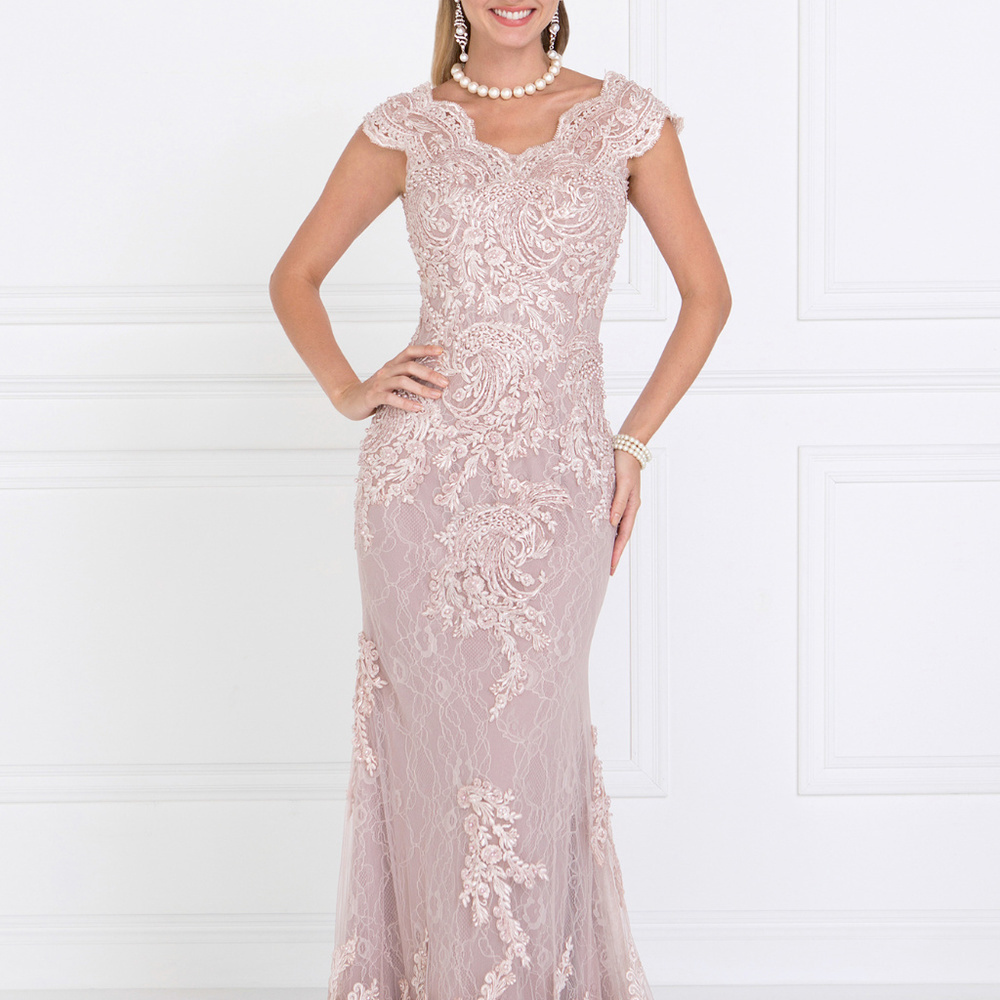 V-Back Lace Mermaid Long Dress GL1540